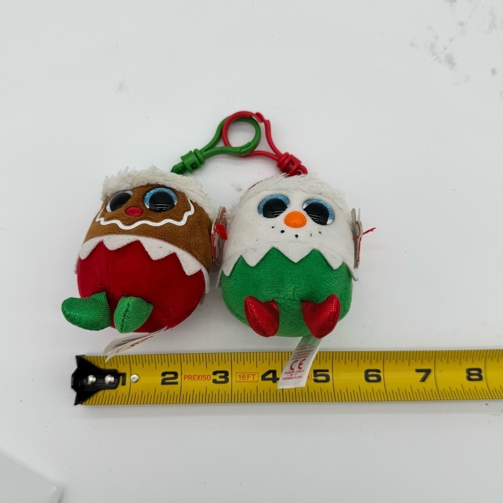 New Christmas Ty Baby Beanies Clip Keychain Duo Fruitcake & Eggnog